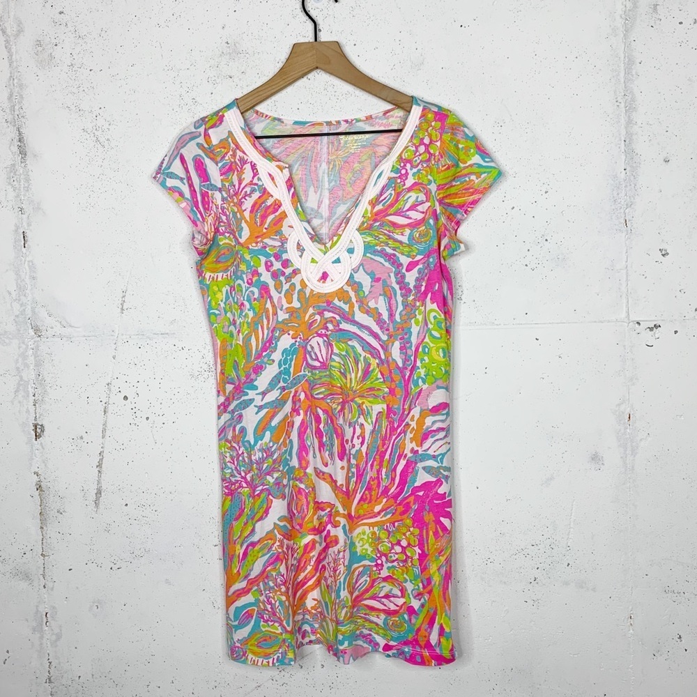 Lilly Pulitzer Brewster Tee Short Dress Tropical Print Size Medium